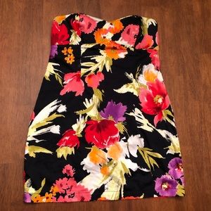 Strapless floral dress.